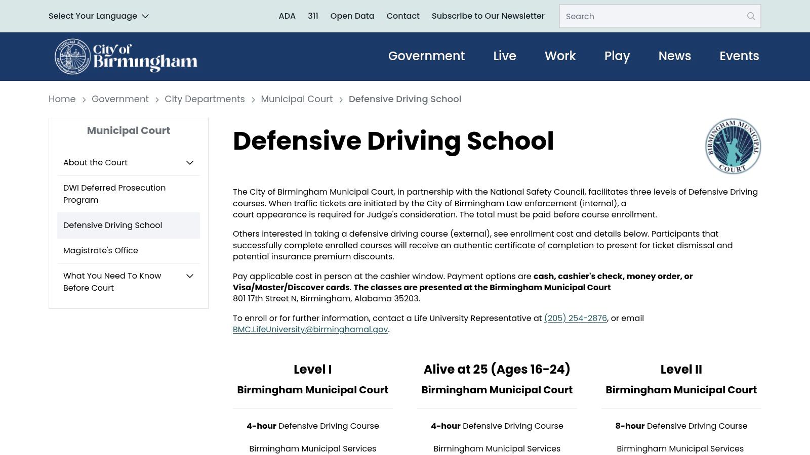 City of Birmingham Municipal Court – Defensive Driving School (NSC)