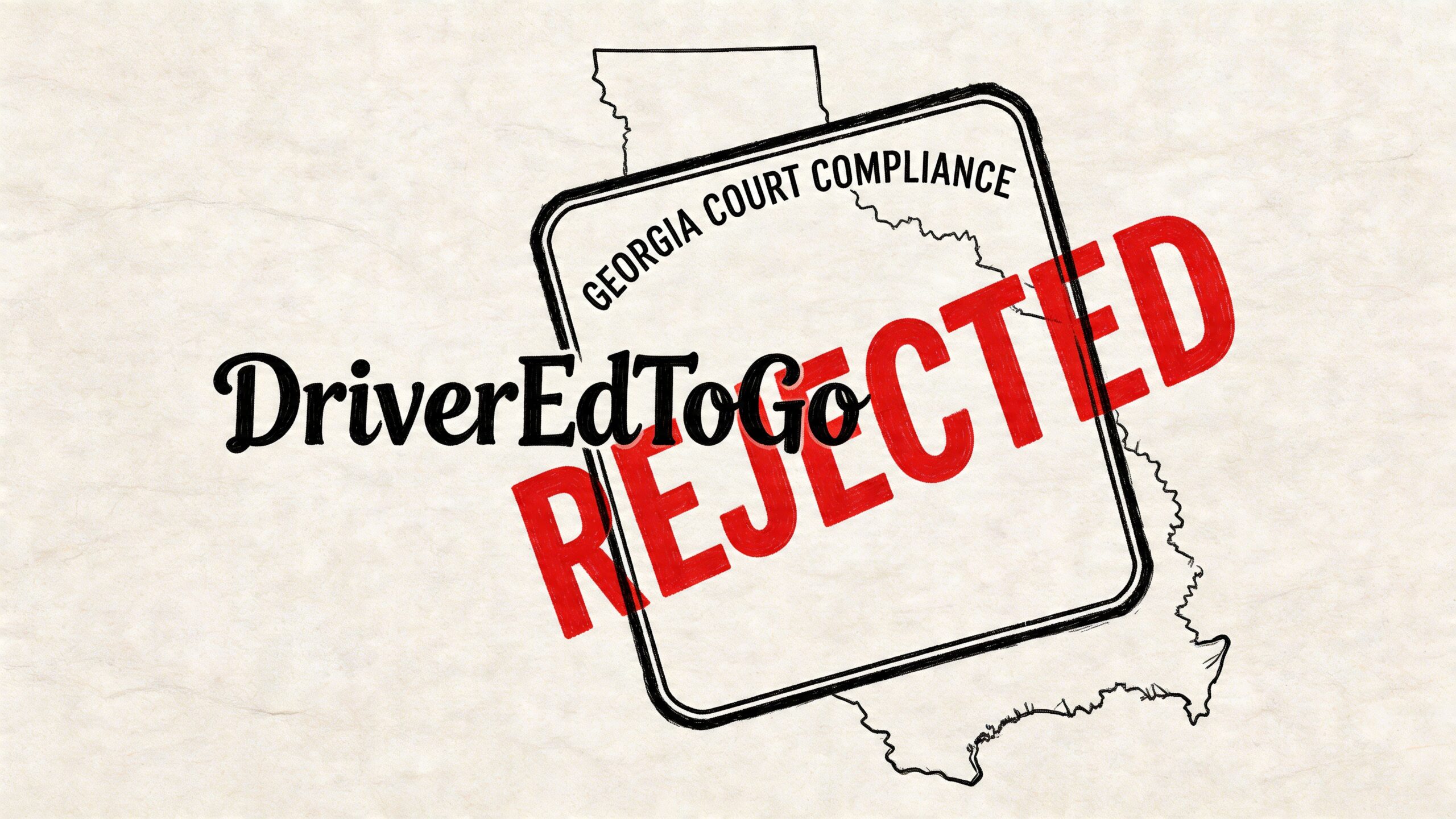 A graphic featuring a map of Georgia with the DriverEdToGo logo and a large red rejected stamp.