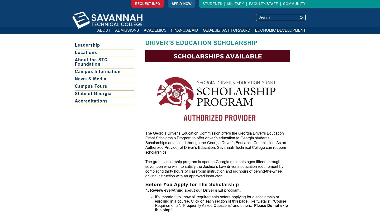 Savannah Technical College – Driver’s Education