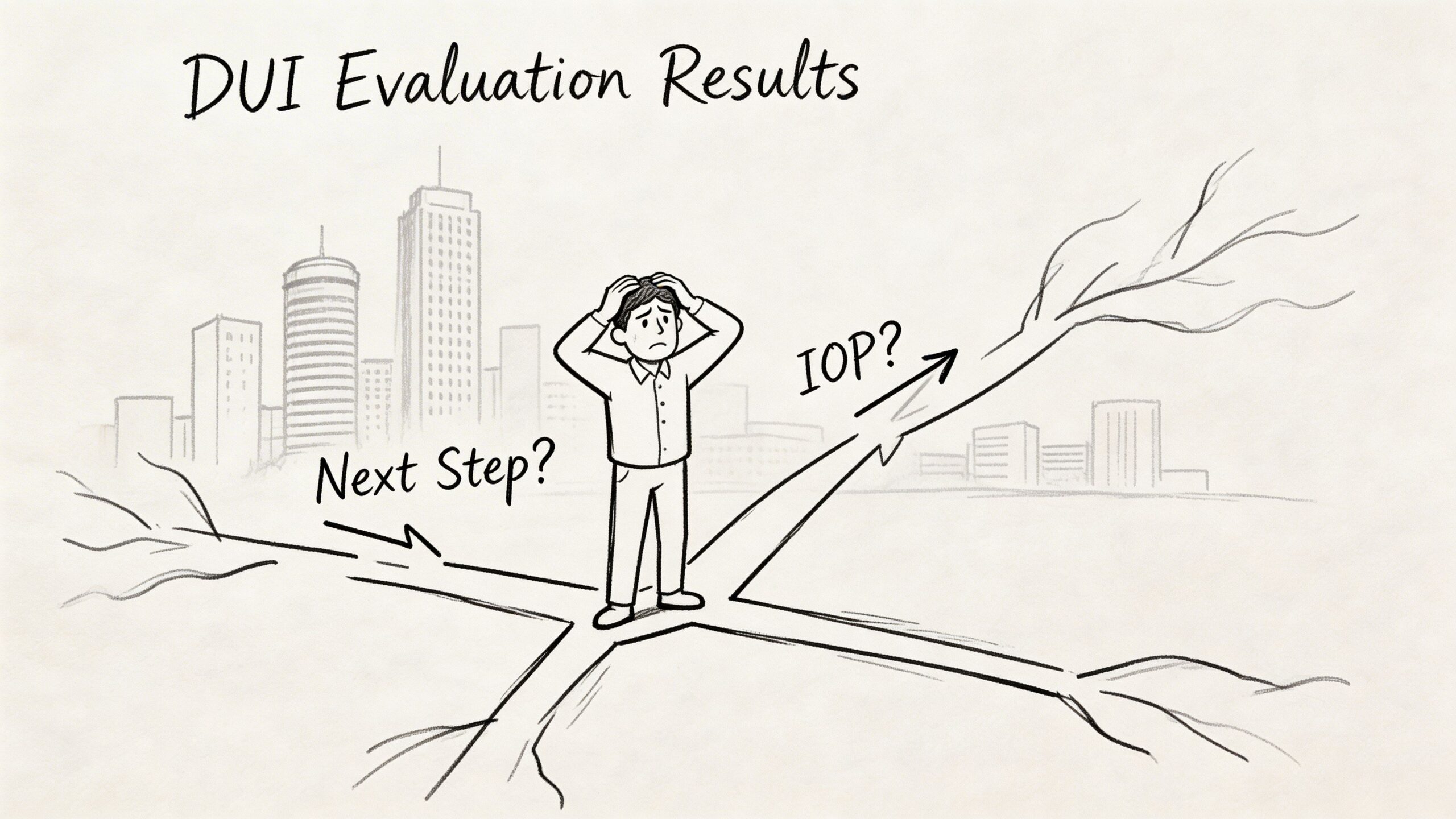 A distressed person stands at a crossroads, wondering about next steps and an IOP program after DUI evaluation.