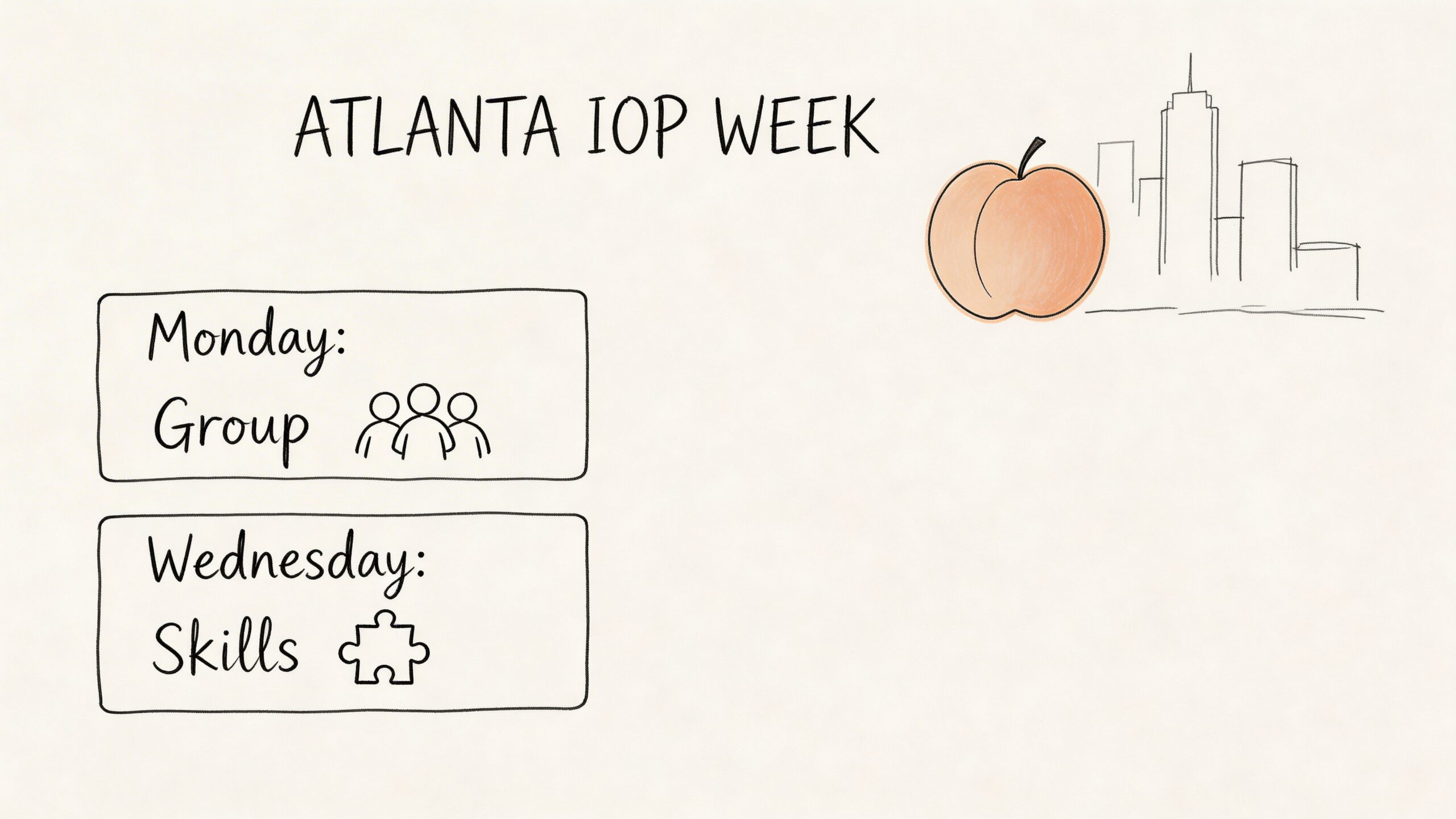 A schedule for Atlanta IOP week featuring group therapy on Monday and a skills session on Wednesday.