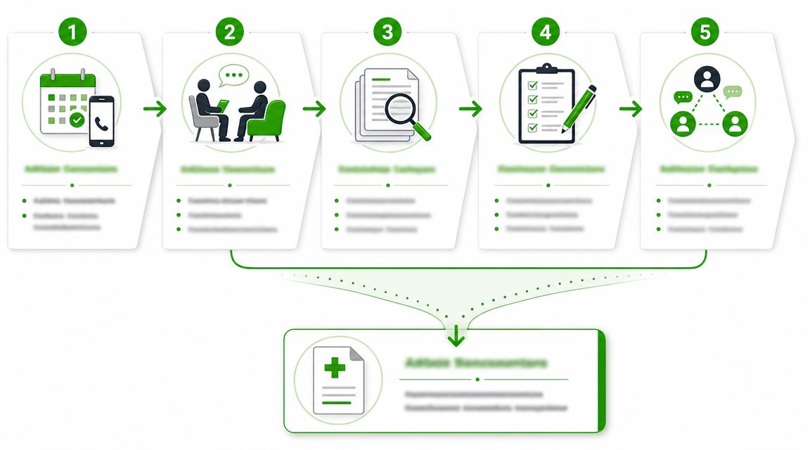 A five-step infographic showing a structured process for alcohol evaluation for DUI cases, ending in reporting.
