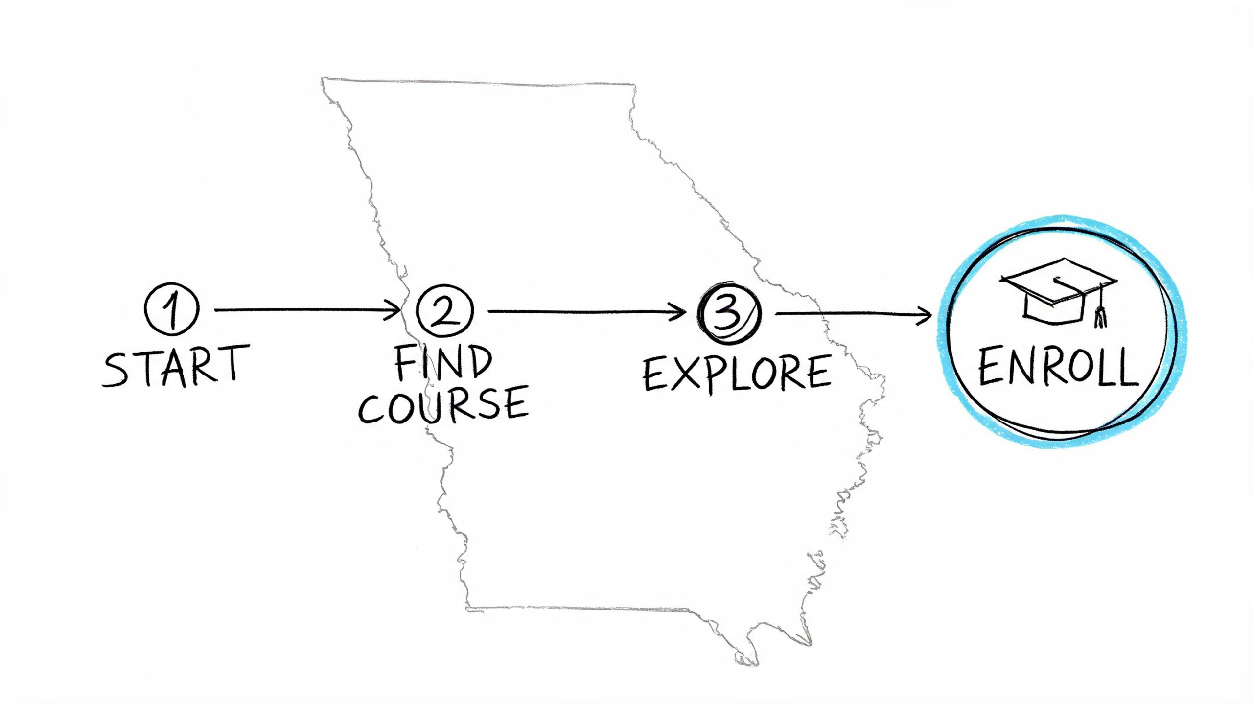 A diagram illustrating the four-step process to enroll in the Alive at 25 course in Georgia.