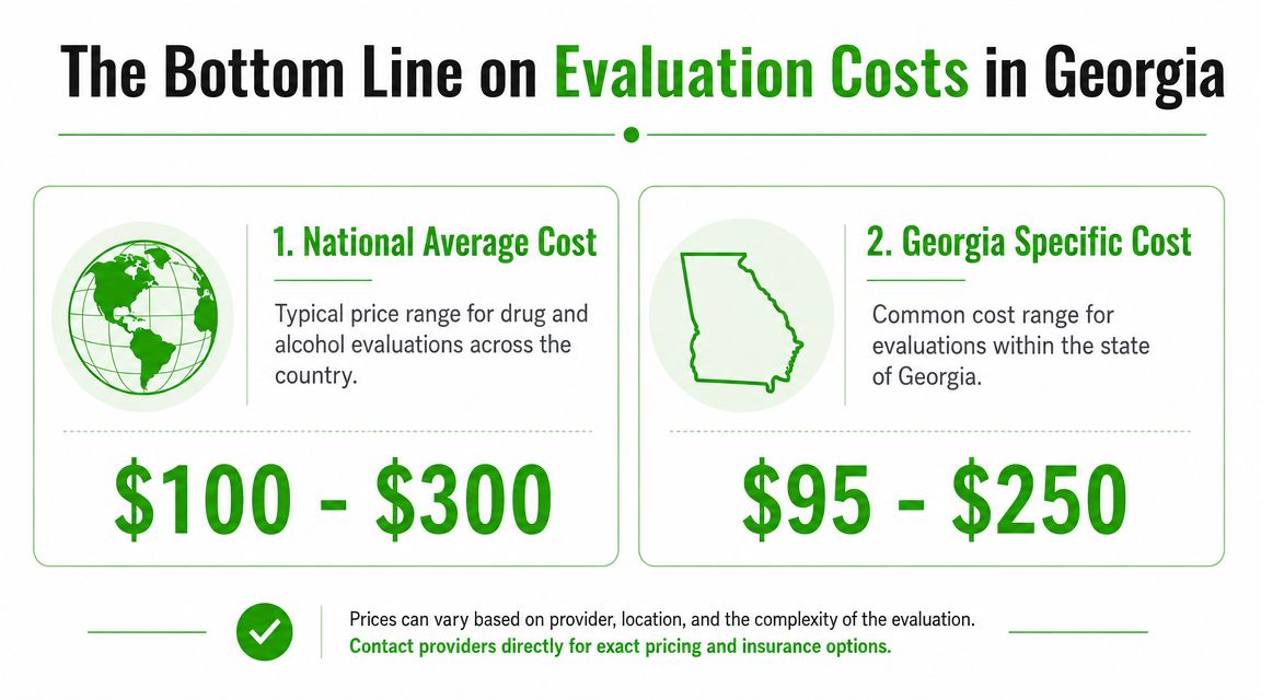 A chart showing typical drug and alcohol evaluation costs across the United States versus Georgia.