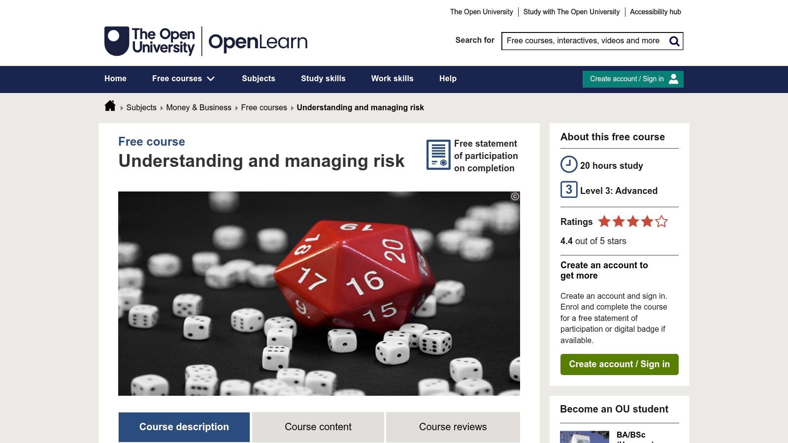 Open University – Understanding and managing risk (OpenLearn)