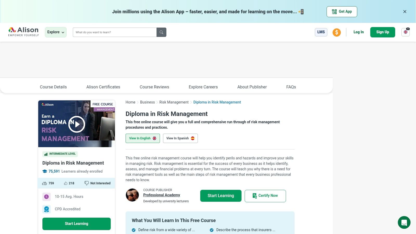 Alison – Diploma in Risk Management