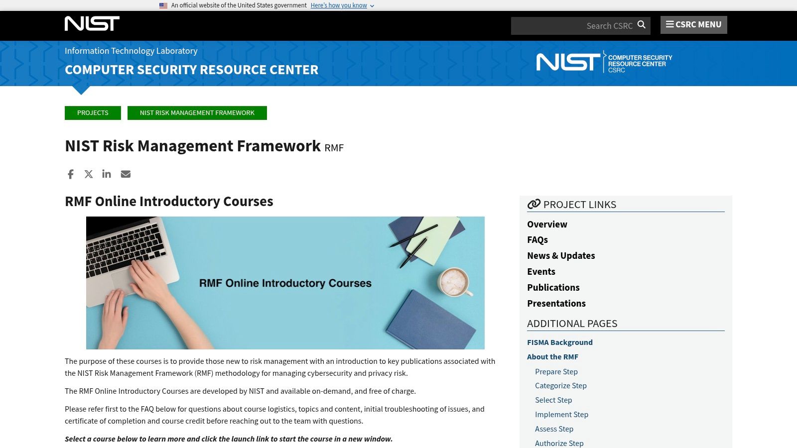 NIST – Risk Management Framework (RMF) Online Introductory Courses