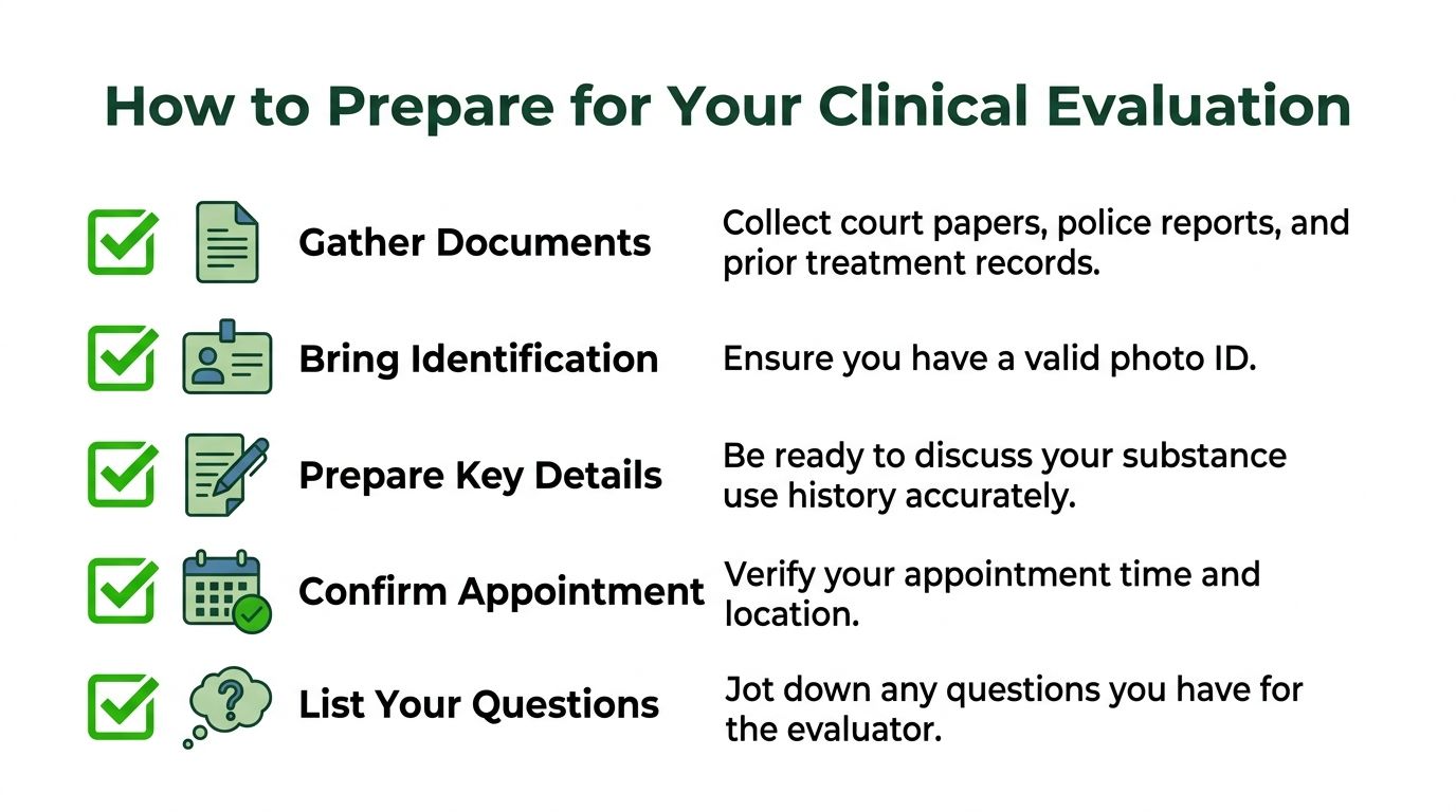 A checklist titled How to Prepare for Your Clinical Evaluation providing tips for patients attending appointments.