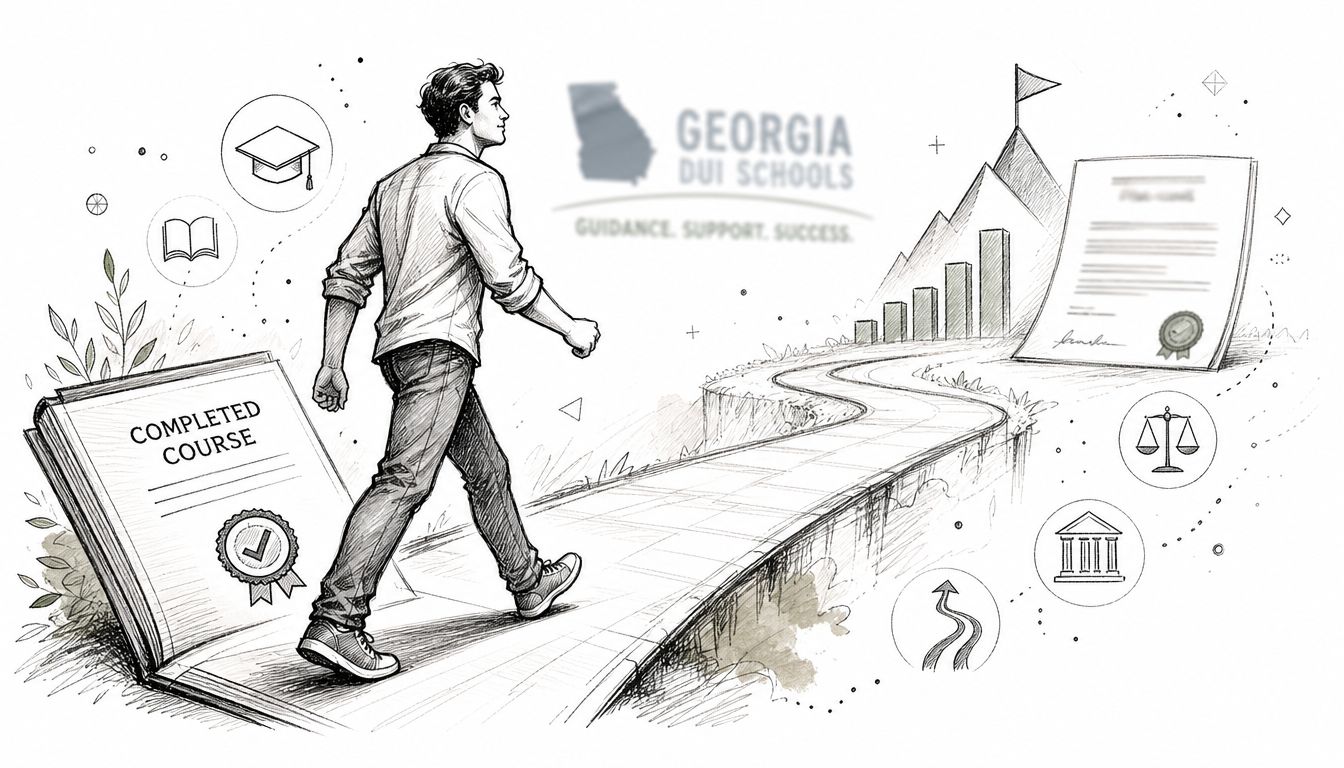 A person walks along a path toward success after completing a Georgia DUI schools course.