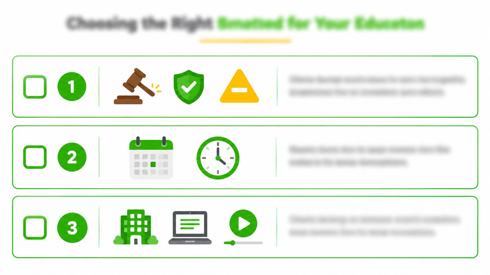 A checklist infographic titled choosing the right defensive driving school with three numbered steps and icons.